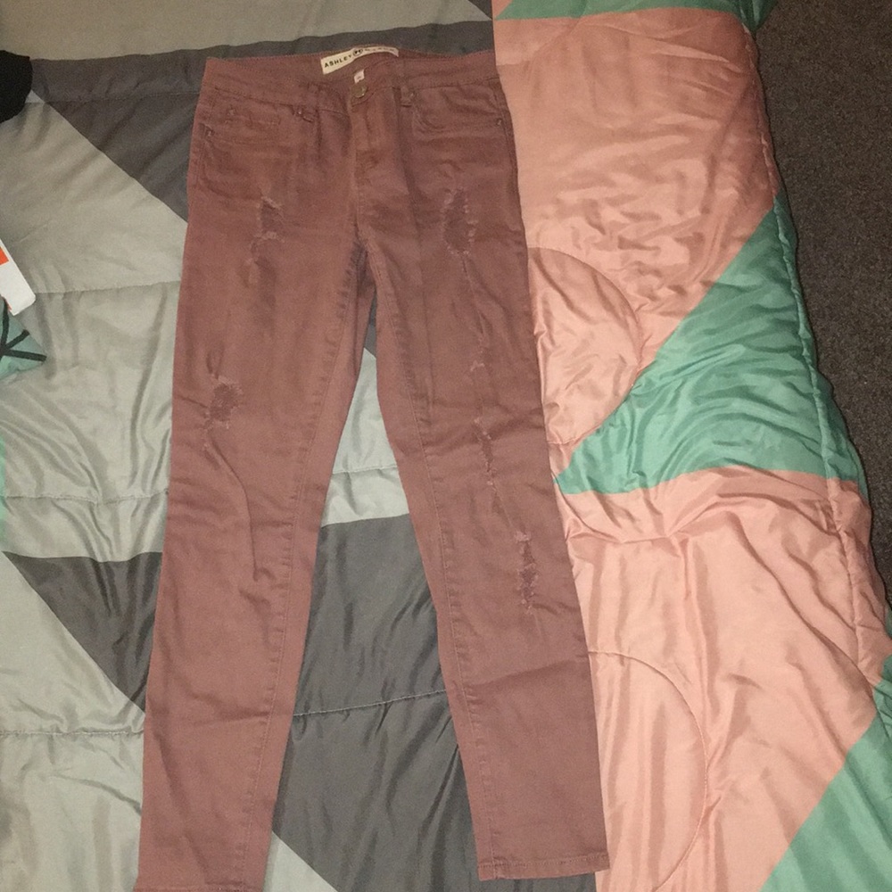 Dusty Rose Ripped Skinny Jeans Size 5